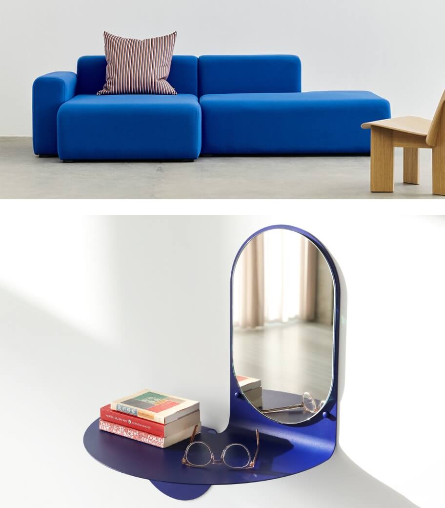 Divano e specchio royal blu